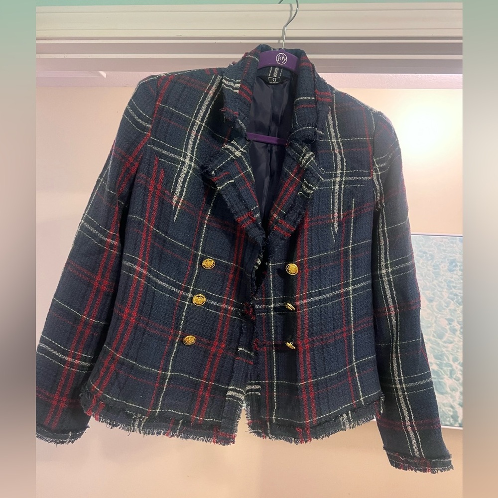 G by Giuliana Navy Plaid Blazer with Gold Buttons clueless style.